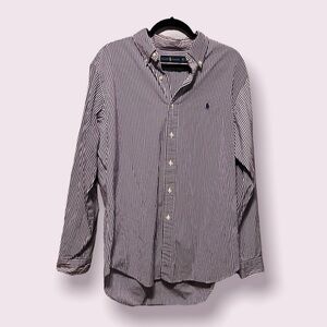 RALPH Lauren Button Down Size 16 1/2 34/35 Purple White Stripe 100% Cotton